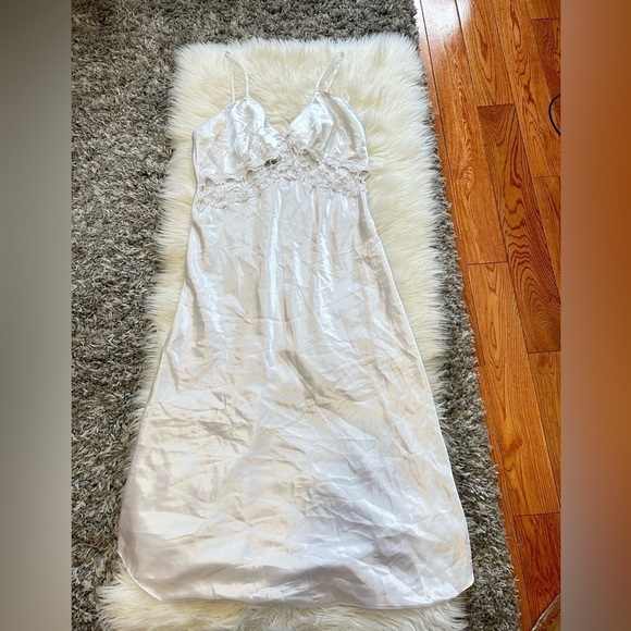 White Satin & Lace Slip Dress - Picture 1 of 2
